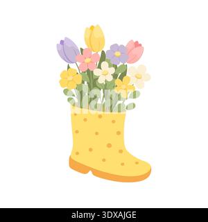 Spring Flowers In Yellow Boot Stock Vector