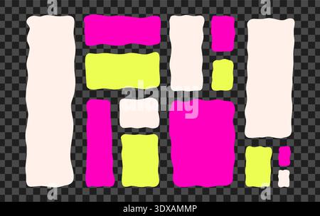 Wavy rectangle set in beige, neon pink and lime green colors isolated on transparent background. Abstract organic frames, fluid shapes collection for modern design, banners, social media, posters Stock Vector