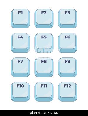 F1-F12 function keys computer keyboard shortcut set Stock Vector