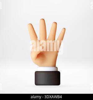 3D businessman hand showing number four gesture Stock Vector