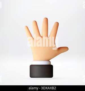 3D Cartoon hand showing number five gesture Stock Vector