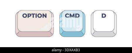 Option Command D computer keyboard shortcut Stock Vector