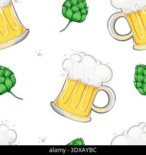 Seamless pattern with beer mugs, for beer gardens, St. Patrick's day gift wrapping seamless Stock Vector