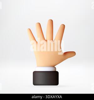 3D Cartoon hand showing number five gesture Stock Vector