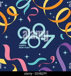 Creative Design to 2027 Happy New Year Celebration Concept, Banner with a Variety of colorful confetti and 2026 Logo text design Stock Vector