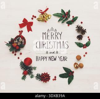 Christmas decoration frame on wooden background Stock Photo