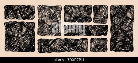 Organic wavy rectangular shapes drawn with crayon texture. Curved frame collection featuring wavy edges, abstract forms, and playful borders ideal for Stock Vector