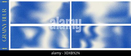 Vintage blue and white grain gradient banners set. Retro wide templates background with blurry sand wave gradation. Liquid noise template for calm pre Stock Vector