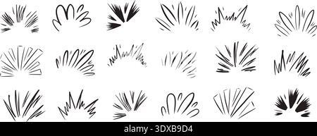Comic twinkle effect. Whimsical burst graphics with sparkle rays, playful stars. Doodle cartoon elements add dynamic energy to creative design with ha Stock Vector