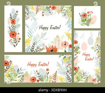 A set of beautiful Easter cards. Happy Easter. hand drawn. Not AI, Vector illustration Stock Vector