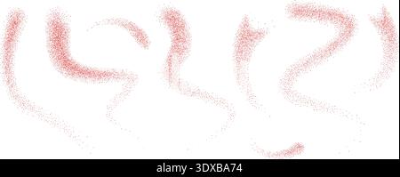 Noise red gradients chili peppers fly stroke shapes set. Grainy texture paprika splash wavy long elements. Red masala dotwork seed forms. Vector gritt Stock Vector