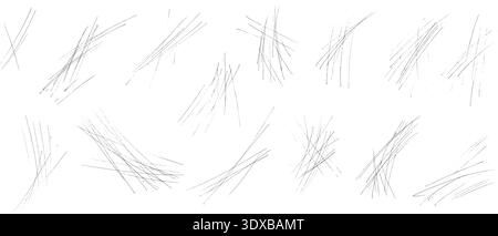 Grunge distress lines set with chaotic lines for a set of straight messy lines and random stripes. Pencil ink metal background texture through noise b Stock Vector