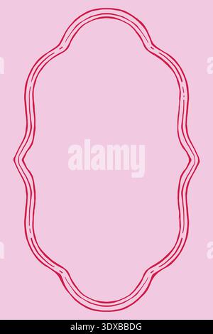Vector rectangular frame with jagged, vibrant hand-drawn lines. Line drawing of a vintage red frame with rounded and patterned edges. Monochrome Stock Vector