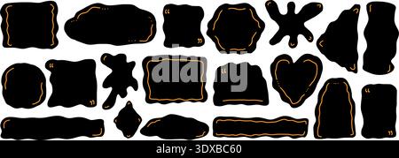 Quote note frames. Abstract geometric shapes with irregular edges. Wavy arch, oval, square and triangle frames set. Rectangle, hearts shape with undul Stock Vector
