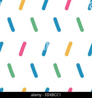 Rain childish scrawl colorful seamless pattern. Multi colors small lines sprinkles background. Simple kids confetti repeated wallpaper. Short line das Stock Vector