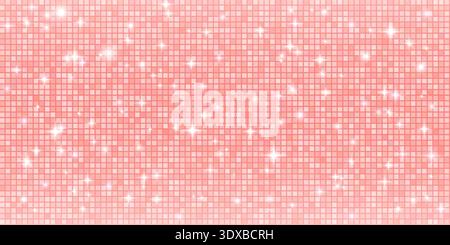 Glittering rose gold disco ball pattern with mirror mosaic and sparkle lights. Pink gradient sequin texture shimmer wall. Vector glam background. Stock Vector