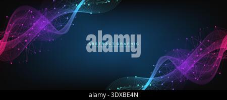 Abstract tech network connection dots. Digital background and big data technology. Blue background with plexus lines effect. Geometric background with Stock Vector