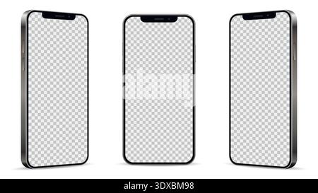 Realistic smartphone mockup from angled view. Mobile phone isolated on white background. Vector illustration. Stock Vector