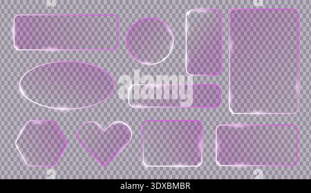Set of liquid pink glass morphism elements. Blur effect glass for modern UI design. Stock Vector