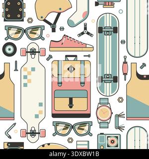 Skateboard Lifestyle Pattern with Riding Icons Stock Vector