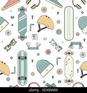 Skateboard Lifestyle Pattern with Riding Icons Stock Vector