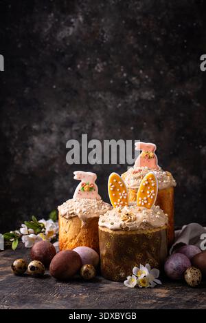 Traditional Easter cake kulich and eggs Stock Photo