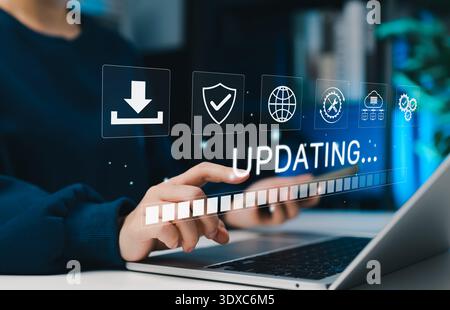 Software update or operating system, update software application upgrade technology concept. updating progress bar, installing app patch, new version Stock Photo