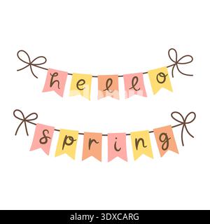 Pastel Hello Spring Banner Garland Stock Vector