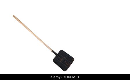 snow shovel from the front isolated on white.Close up of snow shovel. Stock Photo