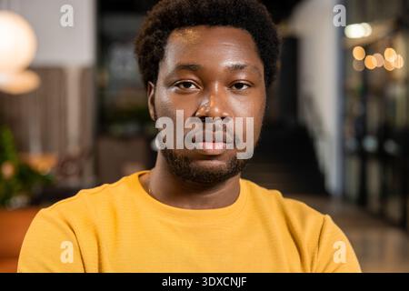 African American man portrait looking directly at camera with serious expression Stock Photo