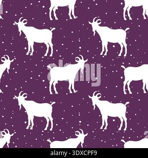 Seamless pattern with funny cute goats, farm animal. Drawing goat characters. Fashion cartoon print for kids. Symbol year. Animals background, modern Stock Vector