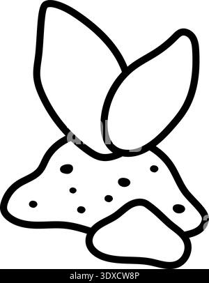 Vector black and white sprouted plant with soil isolated on white background. Line spring garden illustration. Gardening baby greenery icon, coloring Stock Vector