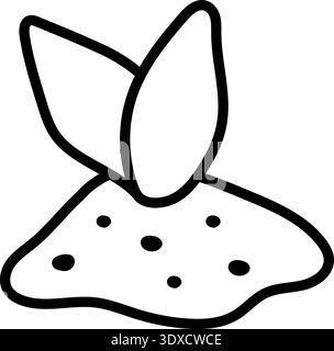 Vector black and white sprouted plant with soil isolated on white background. Line spring garden illustration. Gardening baby greenery icon, coloring Stock Vector