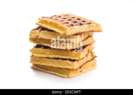 Sweet waffles with chocolate isolated on a white background. Stock Photo