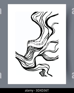 Black Curved Outlines On White Backgrounds Evoke Motion And Adaptability For Artistic And Branding Purposes Stock Vector