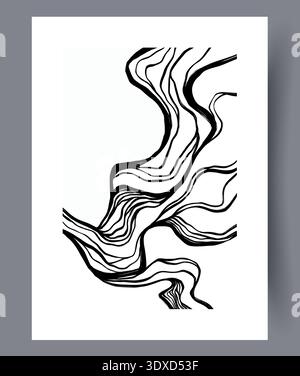 Stylish Monochrome Illustration With Flowing Ink Lines Ideal For Contemporary Decor And Graphics Stock Photo