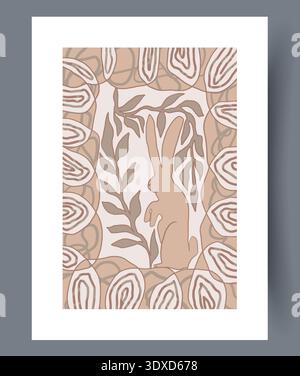 Textured Graphic Featuring Hand Silhouette Surrounded By Botanical Elements And Neutral Color Scheme Stock Vector