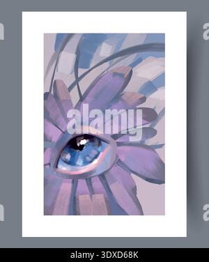 Dreamy Floral Vision. Closeup Depiction Of Floral Eye With Textured Pastel Tones And Tranquil Mood Stock Vector