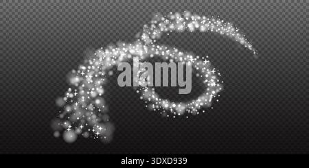 Christmas shiny snow trail with falling sparkling composition vector isolated on transparent background Stock Vector