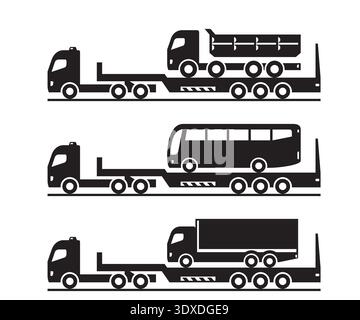 Heavy duty tractors carrying bus and trucks - vector illustration Stock Vector