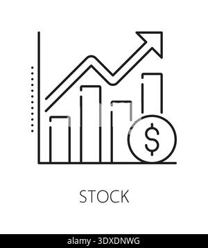 Investment stock, finance line icon or emblem. Finance capital company vector icon, investment fund line symbol. Business investor startup outline sign or pictogram with stock value growth graph Stock Vector