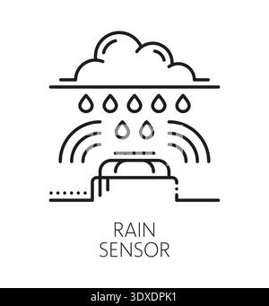 Rain moisture detector smart sensor line icon. Rain water and moisture detection sensor lineart symbol, security alarm outline vector icon. Smart home technology system thin line sign or pictogram Stock Vector