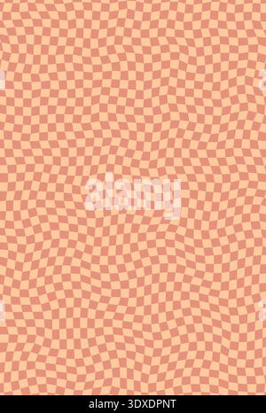 Retro hypnotic checkered wave groovy pattern or print. Psychedelic hippie background, trippy groovy pattern. Wavy line funky backdrop Stock Vector