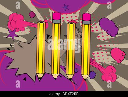 Cartoon Pencil, comic book education Retro vector comics pop art design. Stock Vector