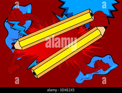 Cartoon Pencil, comic book education Retro vector comics pop art design. Stock Vector