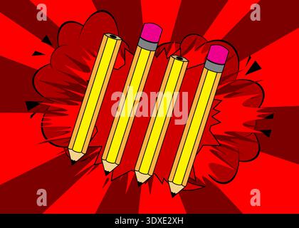 Cartoon Pencil, comic book education Retro vector comics pop art design. Stock Vector