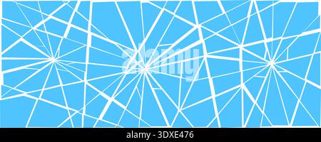 Blue damaged broken texture. Grunge shattered glass effect background. Multiple cracked lines explosion pattern. Fractured triangle fragments, pieces, shatters concept. Vector debris illustration Stock Vector