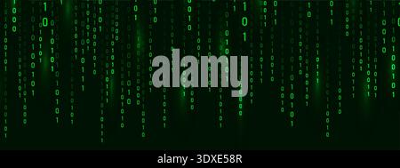 Futuristic green backdrop with glowing programming symbols. Technology and security. Abstract cyber art with binary Rain matrix and science fiction Stock Vector