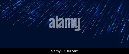 Blue abstract background with binary code Rain. Matrix for computer technology. Cyber security and futuristic depth in science fiction art. Vector Stock Vector