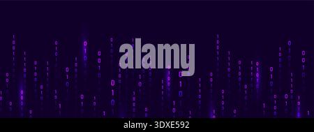 Futuristic programming symbols and violet binary code matrix. Abstract cyber art with security theme. Science fiction depth or modern design. Vector Stock Vector